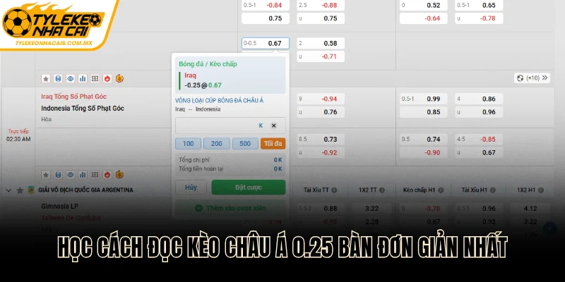 Học cách đọc kèo châu Á 0.25 bàn đơn giản nhất